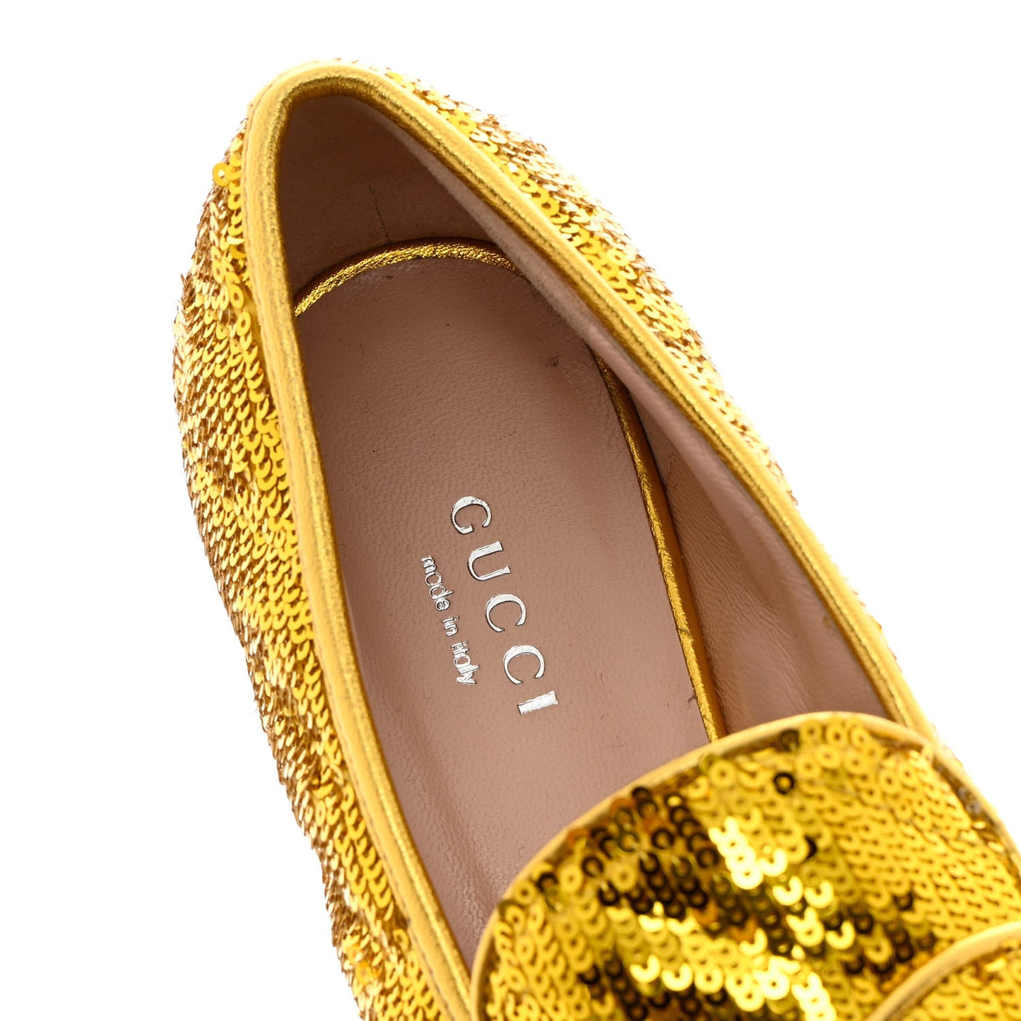 Sequin Satin Matelasse GG Marmont Moccasin Loafers 35.5 Gold Yellow Giallo Oro Vecchio