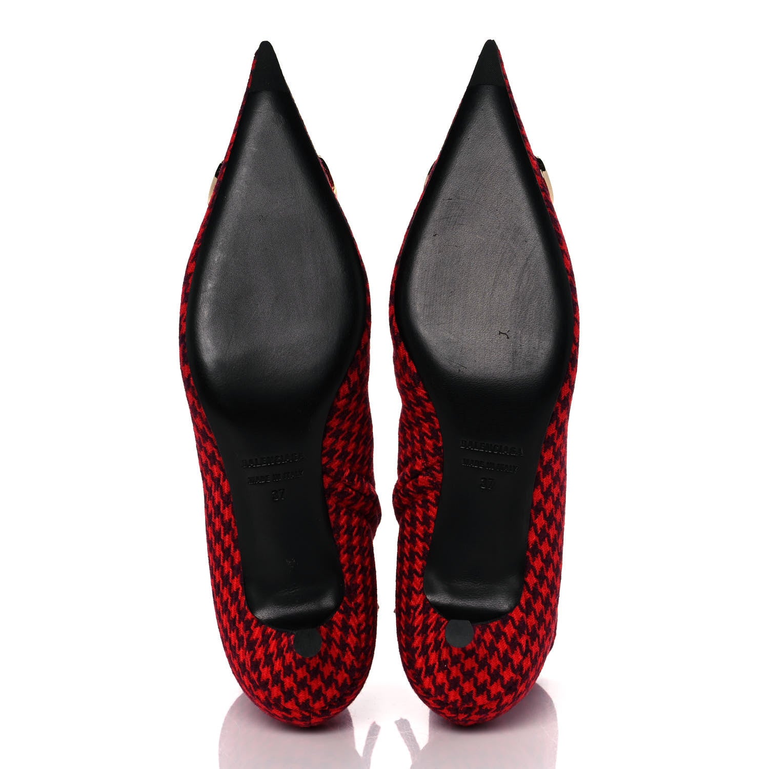 Balenciaga Wool Houndstooth BB Pointy Toe Ankle Booties 37 Red Black Gold 5 of 9