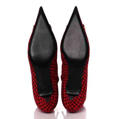 Balenciaga Wool Houndstooth BB Pointy Toe Ankle Booties 37 Red Black Gold 5 of 9