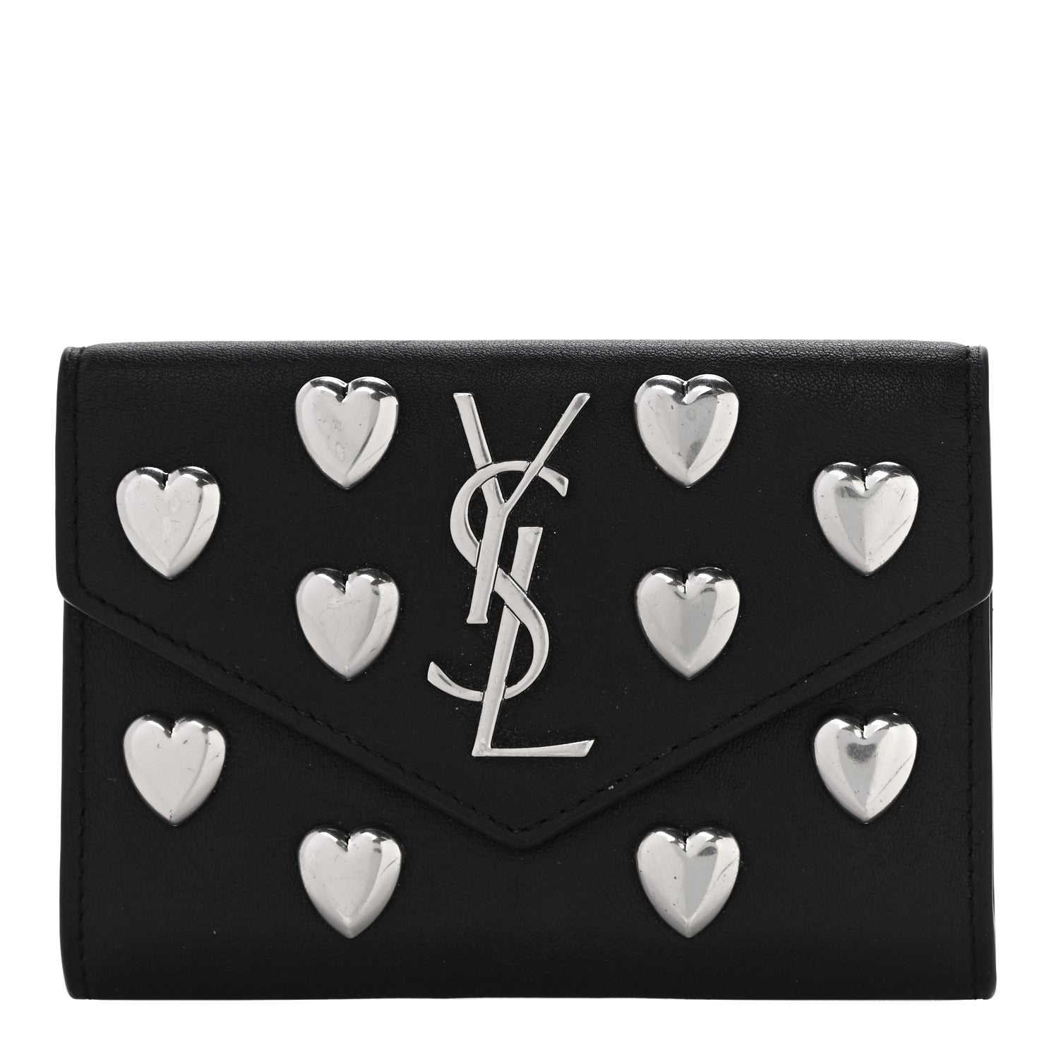Saint Laurent Calfskin Heart Studded Small Envelope Wallet Black 1 of 13