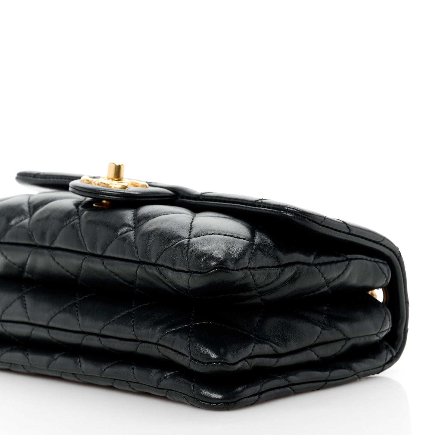 Lambskin Quilted Small Pillow Crush Flap Black