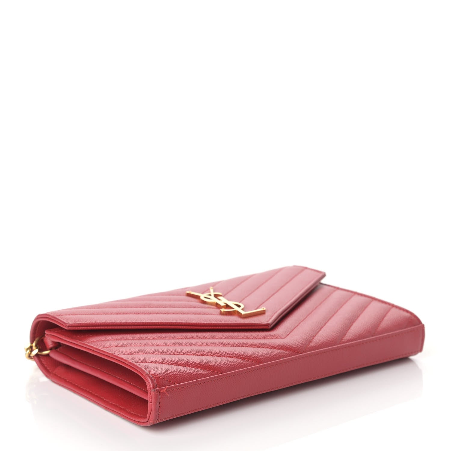 Saint Laurent Grain De Poudre Matelasse Chevron Monogram Chain Wallet Red 4 of 10