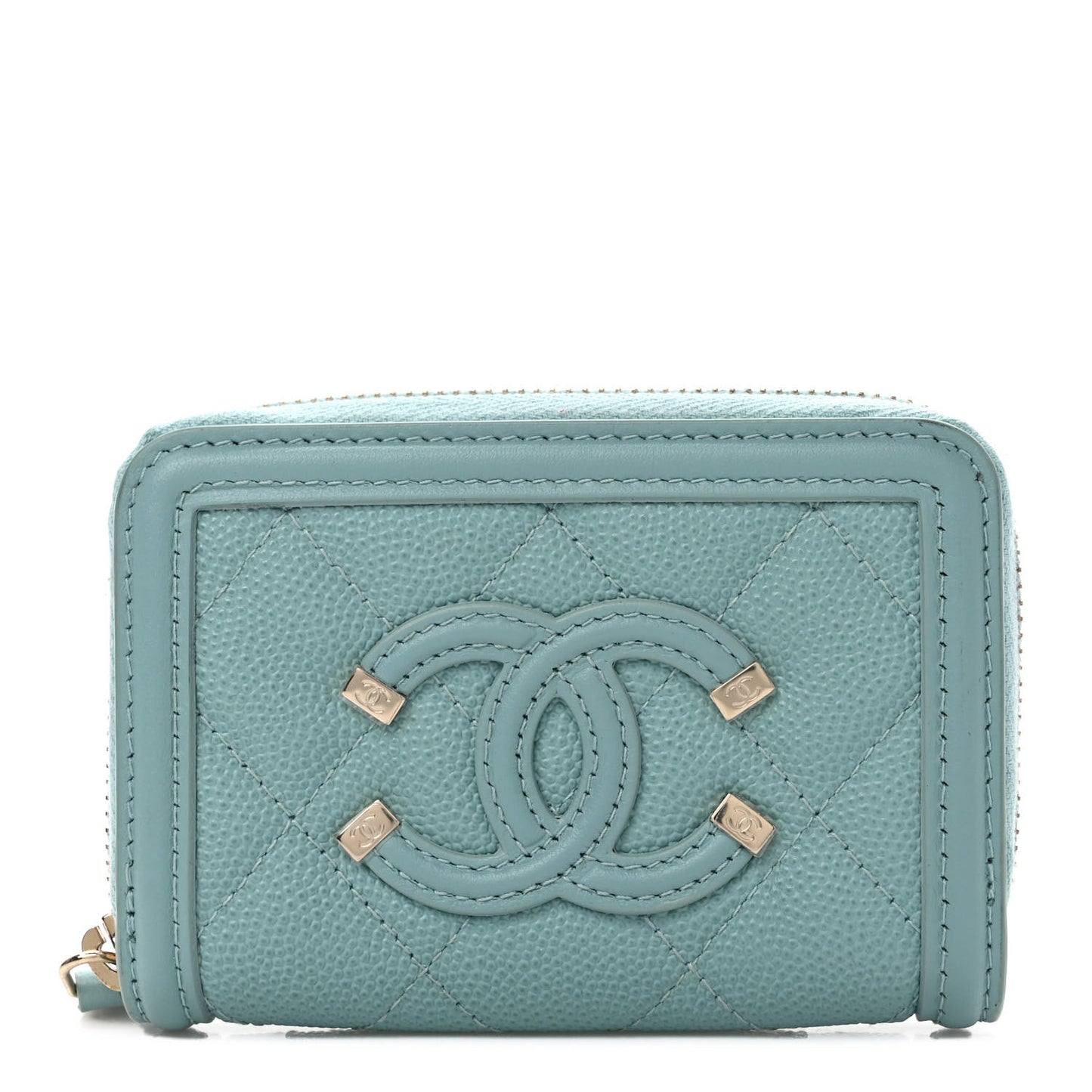 Caviar Quilted Filigree Coin Purse Light Blue