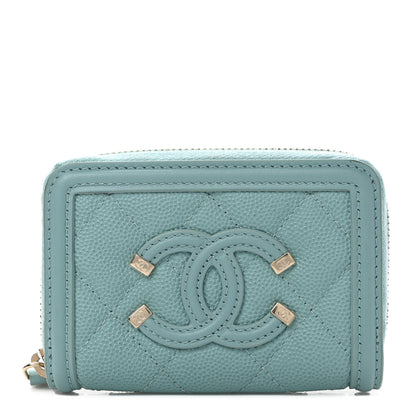 Chanel Caviar Quilted Filigree Coin Purse Light Blue 1 of 8