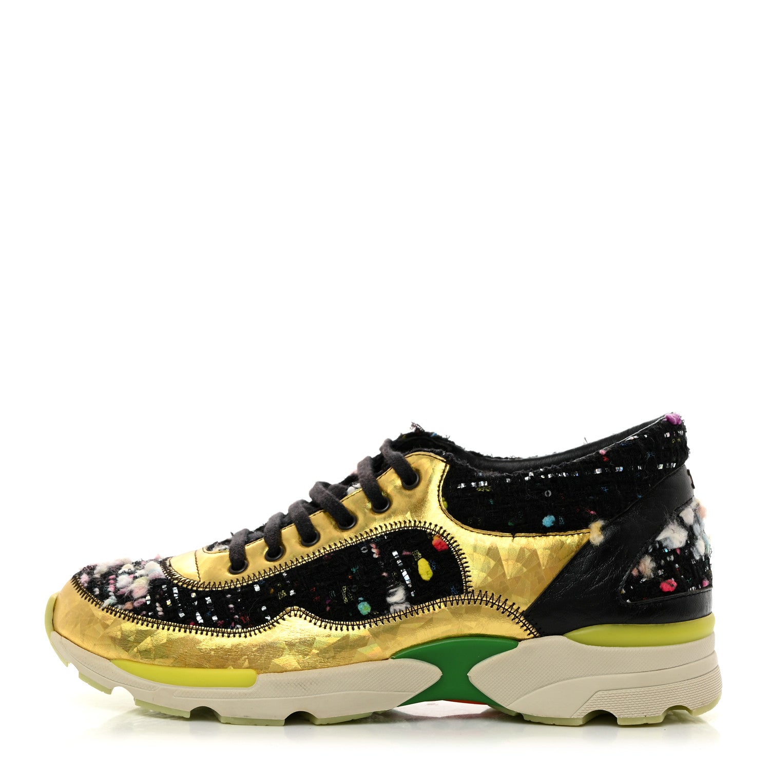 Chanel Tweed Lambskin Runway Sneakers 36 Black Multicolor 1 of 8
