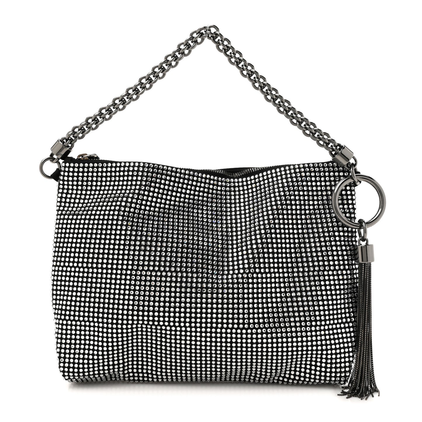 Suede Crystal Chain Top Handle Bag Silver Black