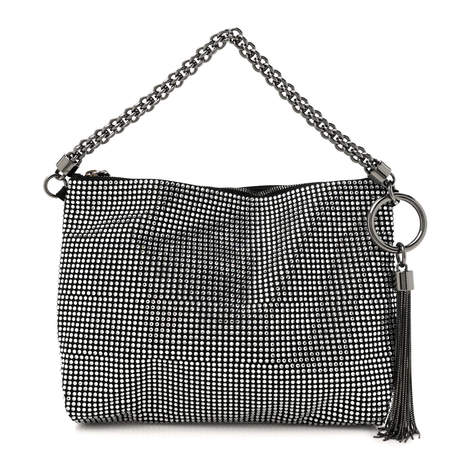 Jimmy Choo Suede Crystal Chain Top Handle Bag Silver Black 1 of 9