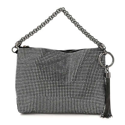 Jimmy Choo Suede Crystal Chain Top Handle Bag Silver Black 1 of 9