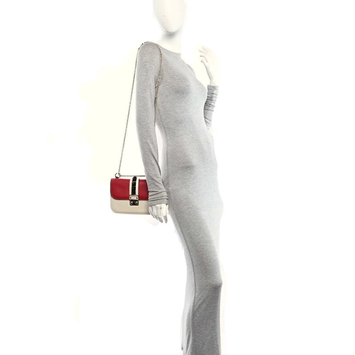 Valentino Garavani Vitello Small Glam Lock Rockstud Flap Red Ivory Black 2 of 10