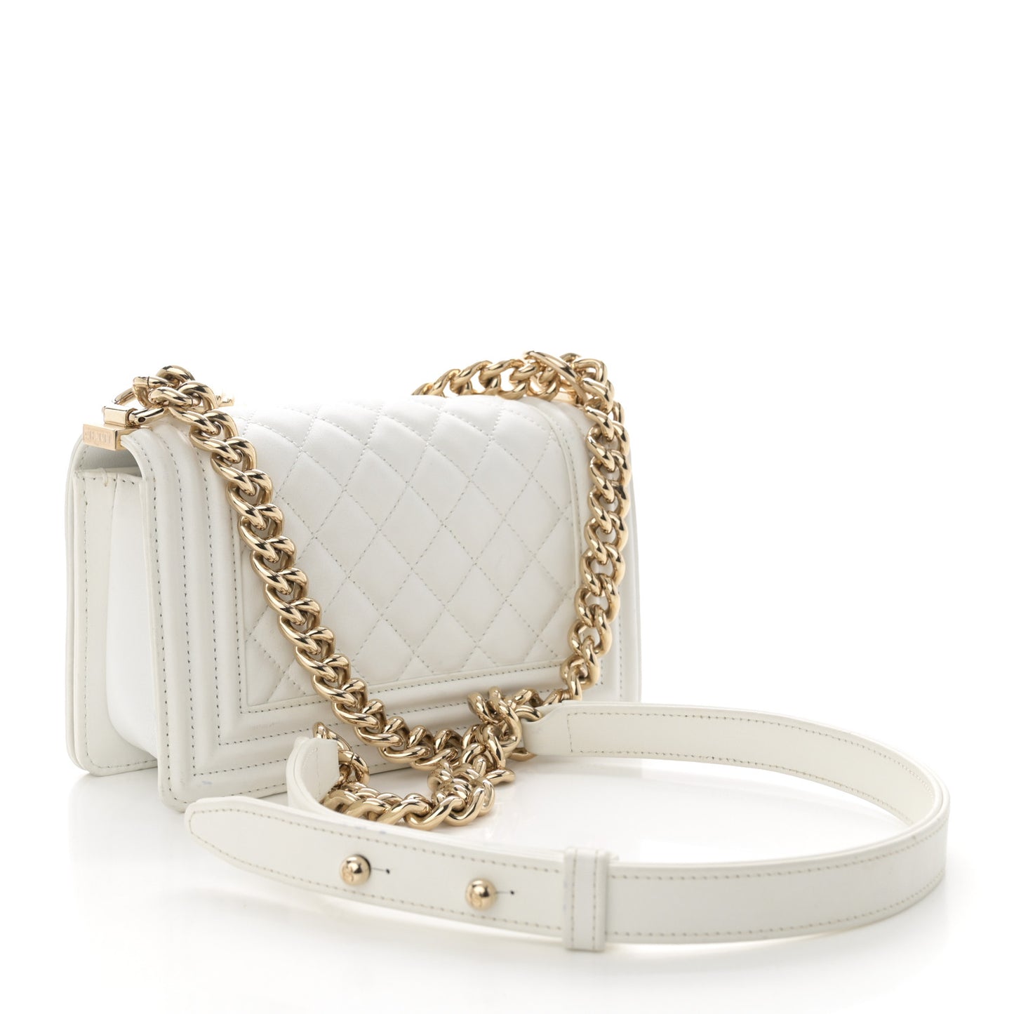 Lambskin Quilted Small Boy Flap White