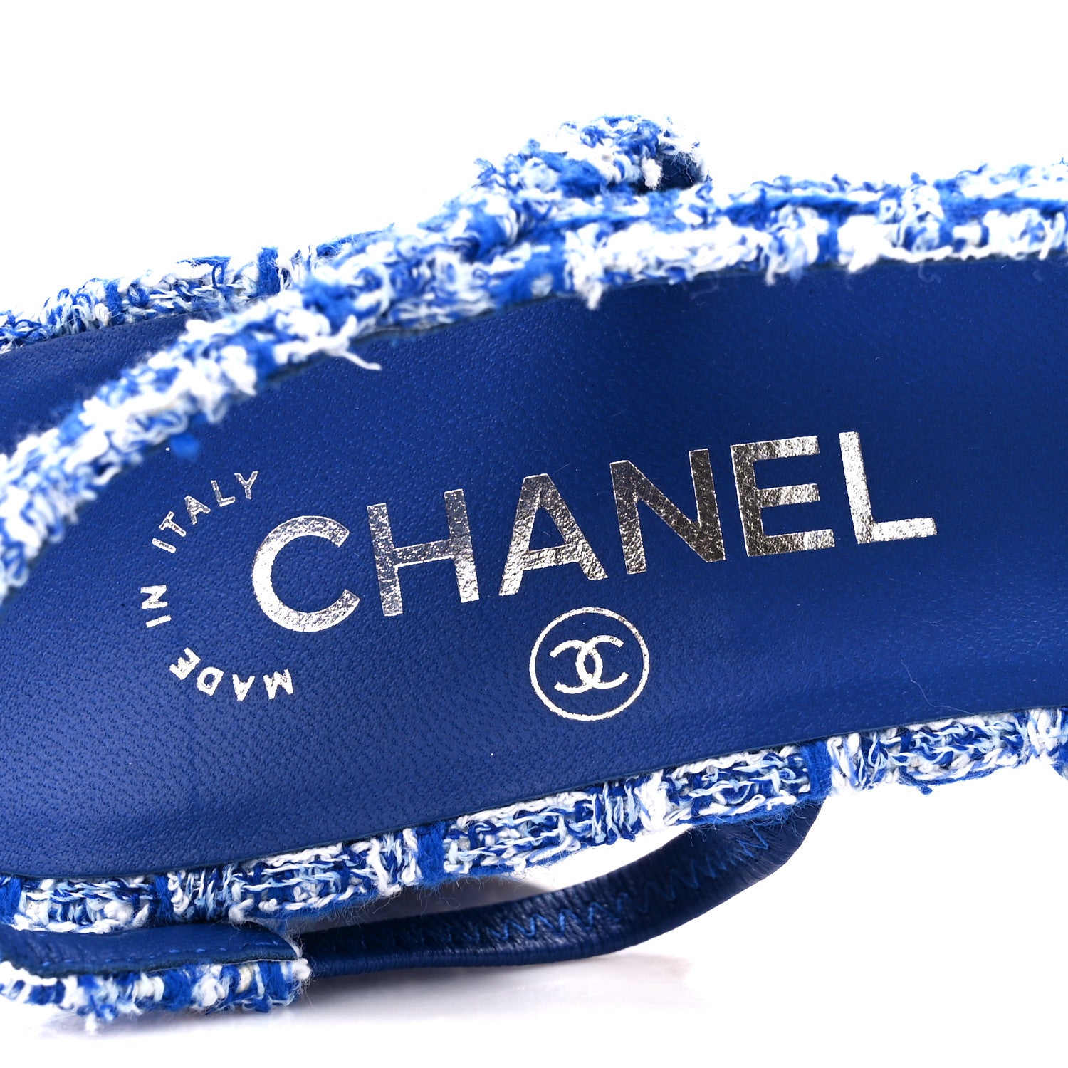 Chanel Tweed Grosgrain Cap Toe CC Slingback Pumps 37.5 Blue 7 of 8