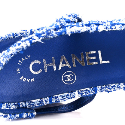 Chanel Tweed Grosgrain Cap Toe CC Slingback Pumps 37.5 Blue 7 of 8