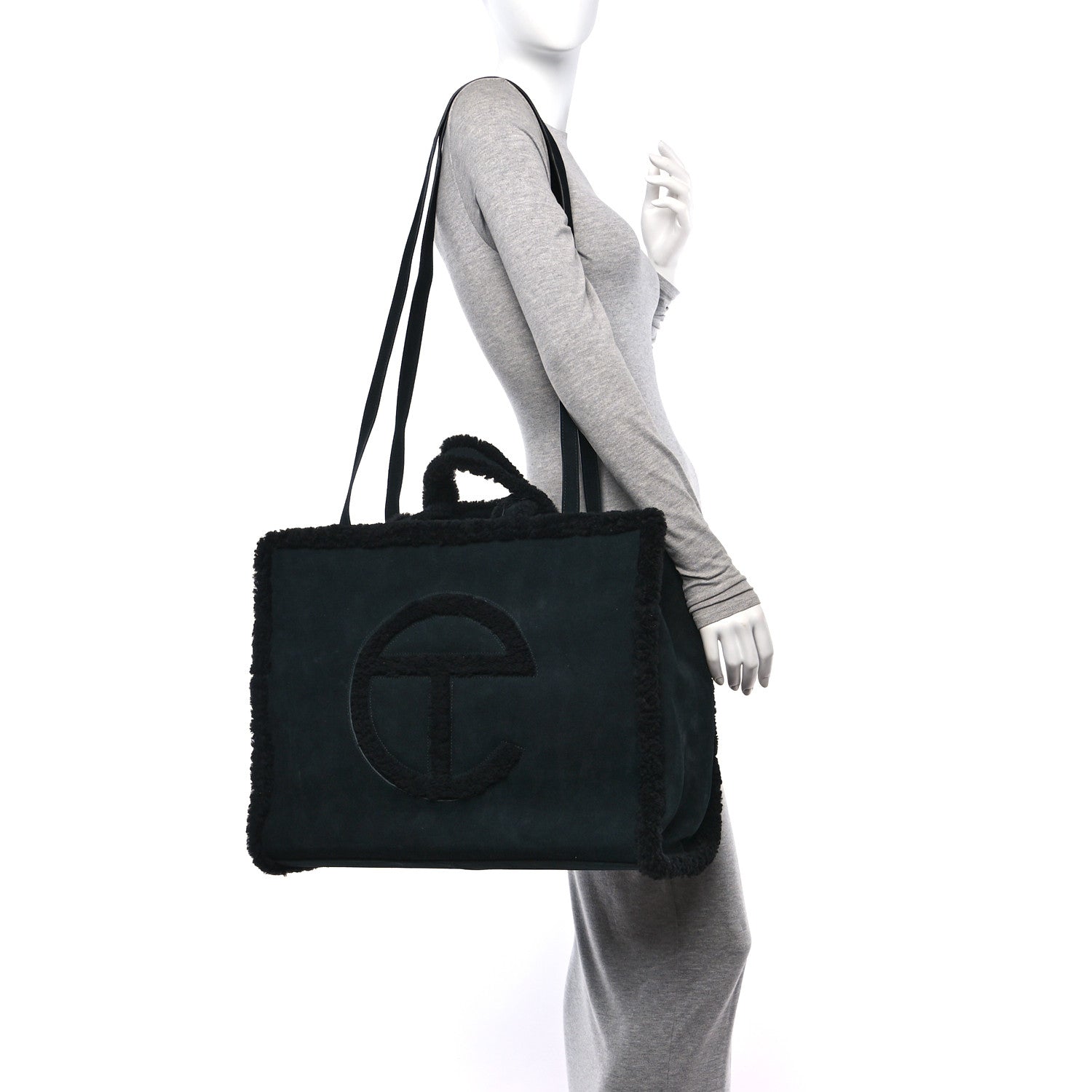 Telfar X UGG Suede Shearling Large Shopping Bag Black 2 of 11