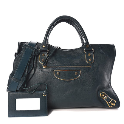 Balenciaga Chevre Gold Metallic Edge Hardware City Bleu Paon 1 of 10