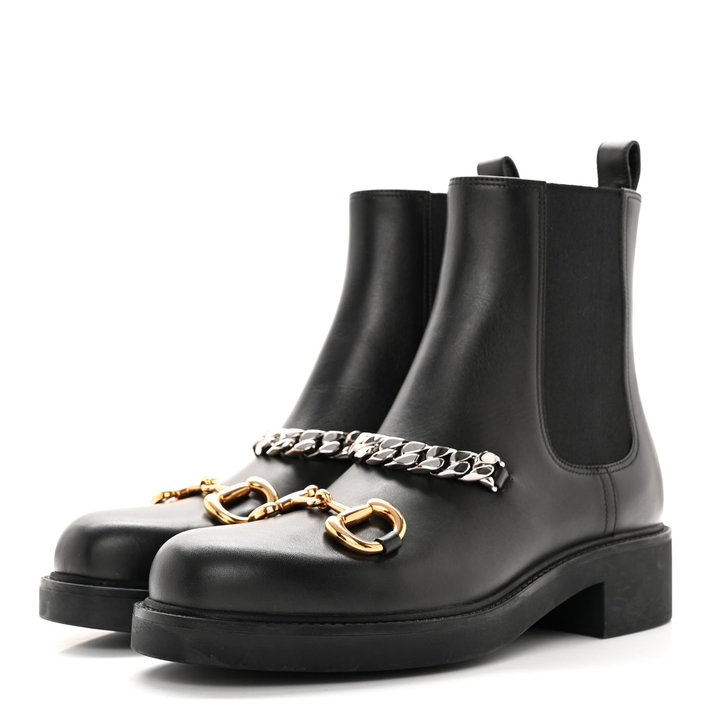Flores Calfskin Horsebit Chain Ankle Boots 40.5 Black