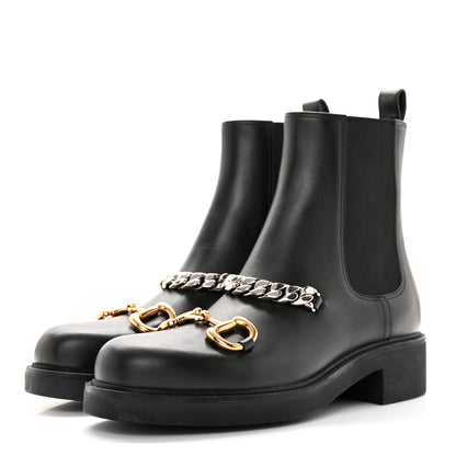 Gucci Flores Calfskin Horsebit Chain Ankle Boots 40.5 Black 3 of 11