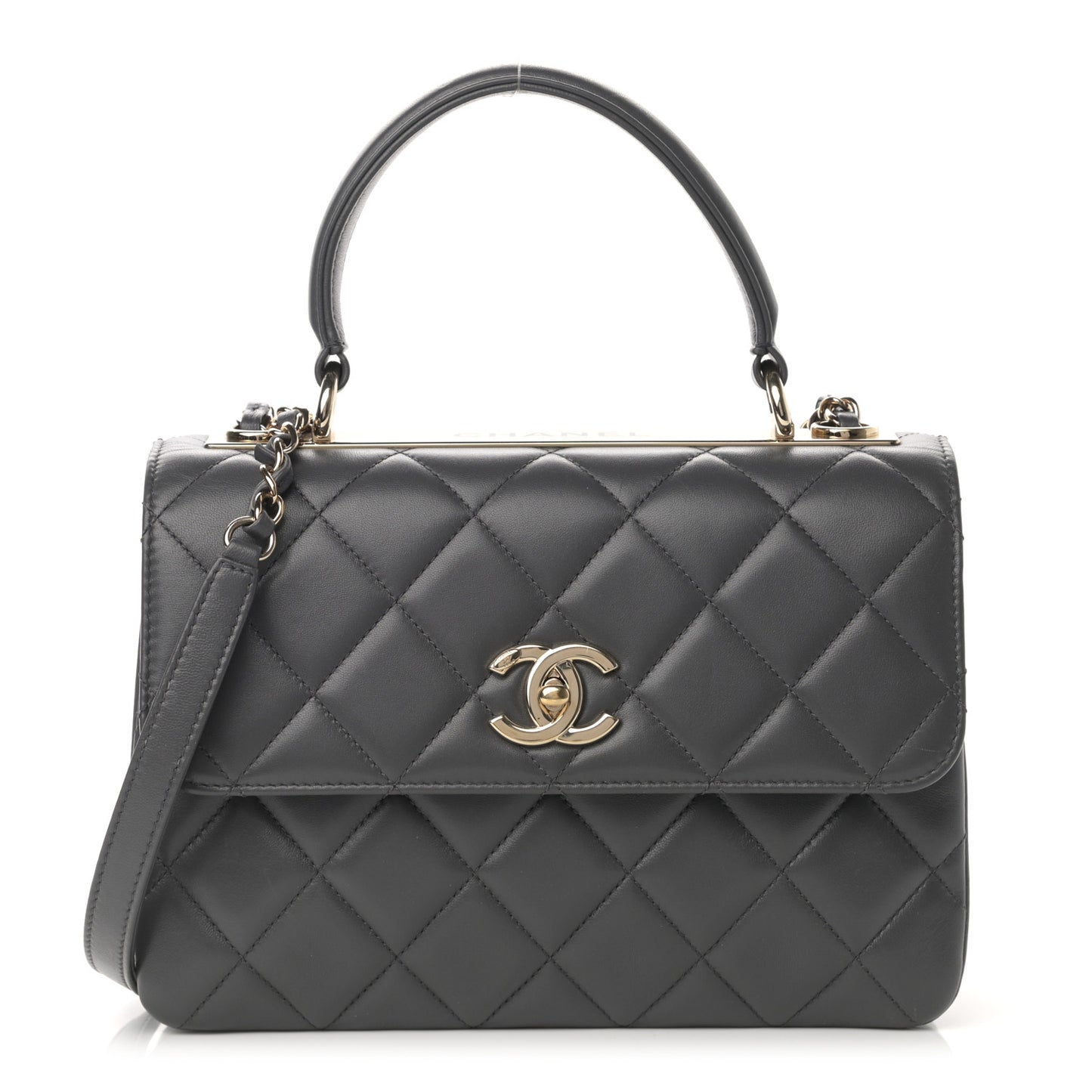 Lambskin Quilted Small Trendy CC Dual Handle Flap Bag Dark Grey