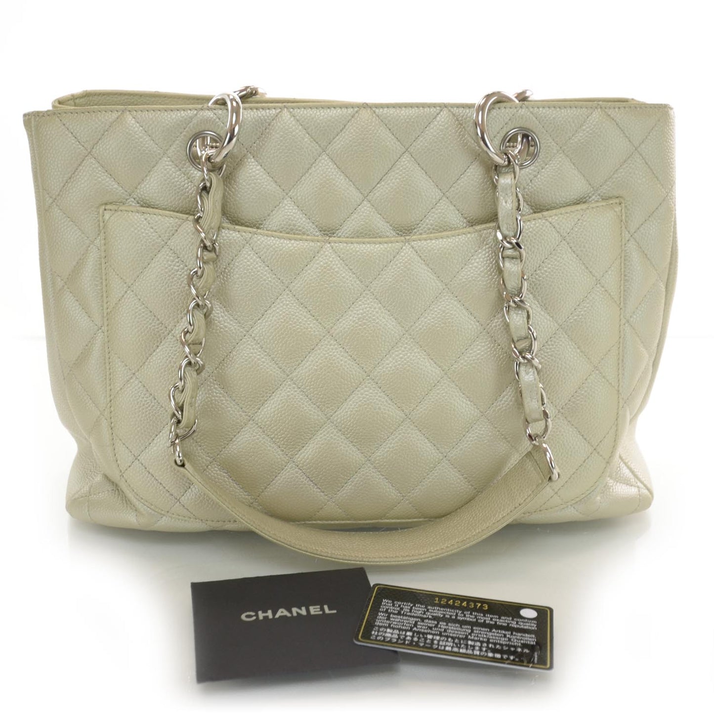 Caviar Quilted Grand Shopping Tote GST Pearl