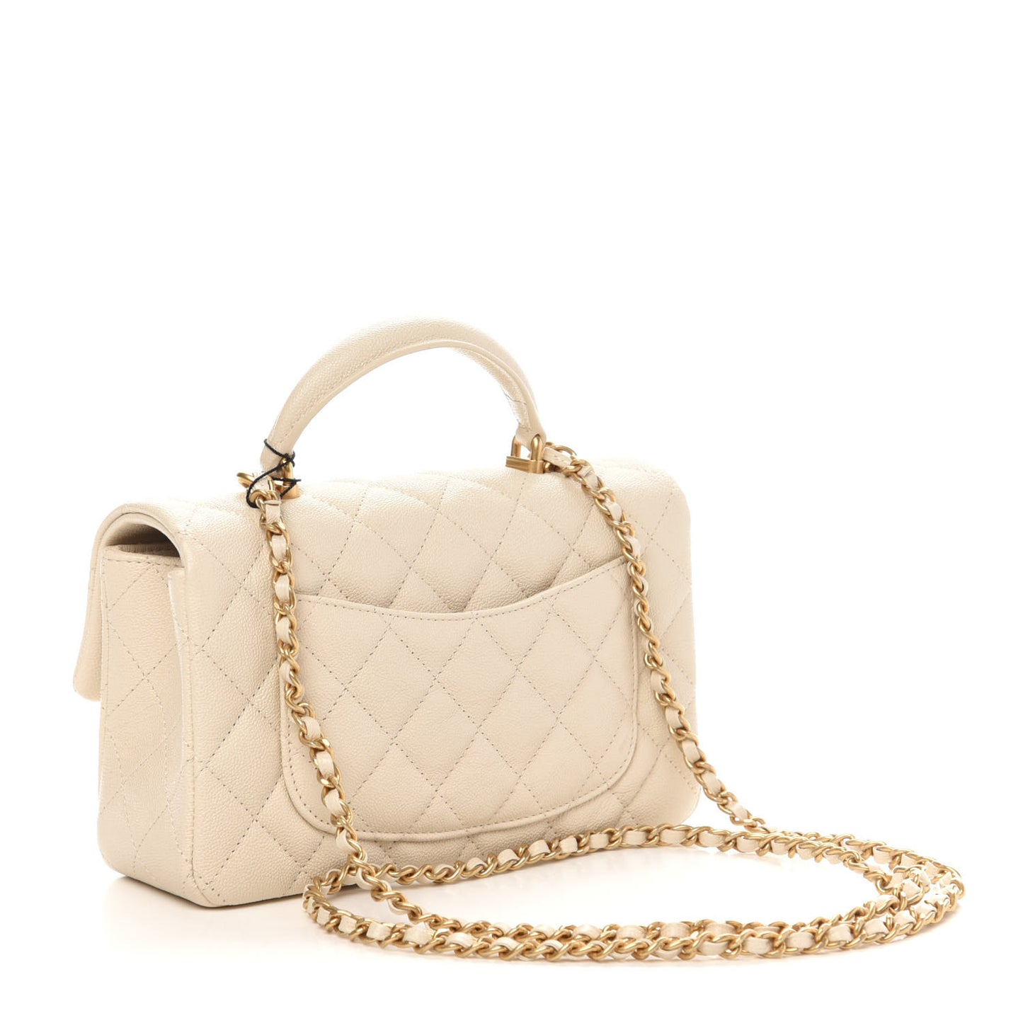 Caviar Quilted Mini Top Handle Rectangular Flap Beige