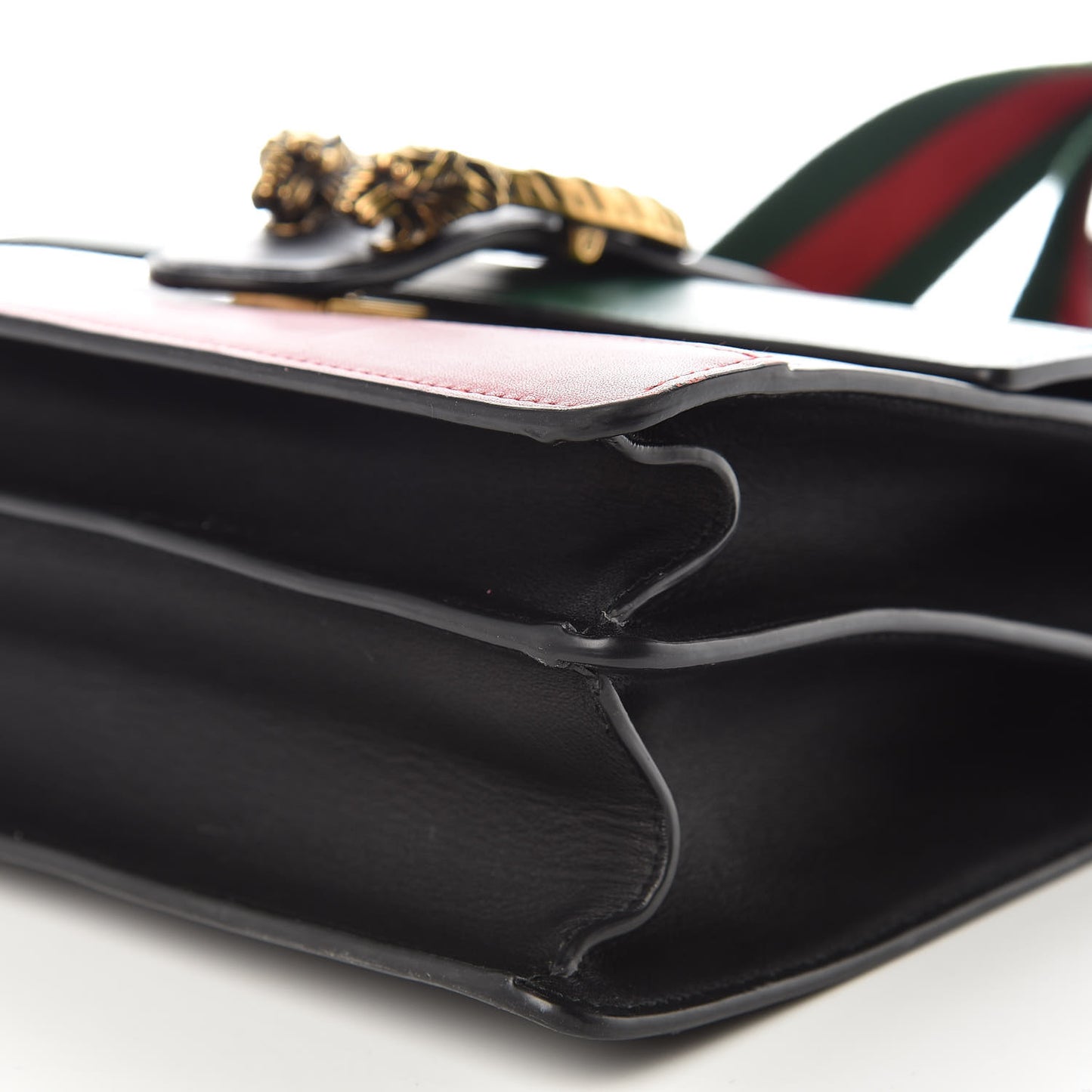 Moon Calfskin Web Medium Dionysus Bamboo Top Handle Bag Black Bright Evergreen Hibiscus Red
