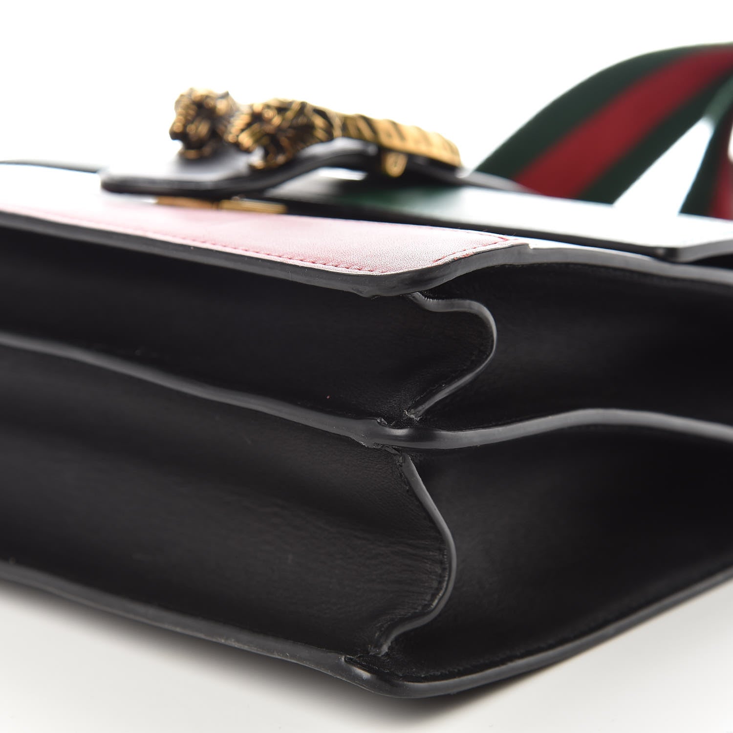 Gucci Moon Calfskin Web Medium Dionysus Bamboo Top Handle Bag Black Bright Evergreen Hibiscus Red 6 of 14