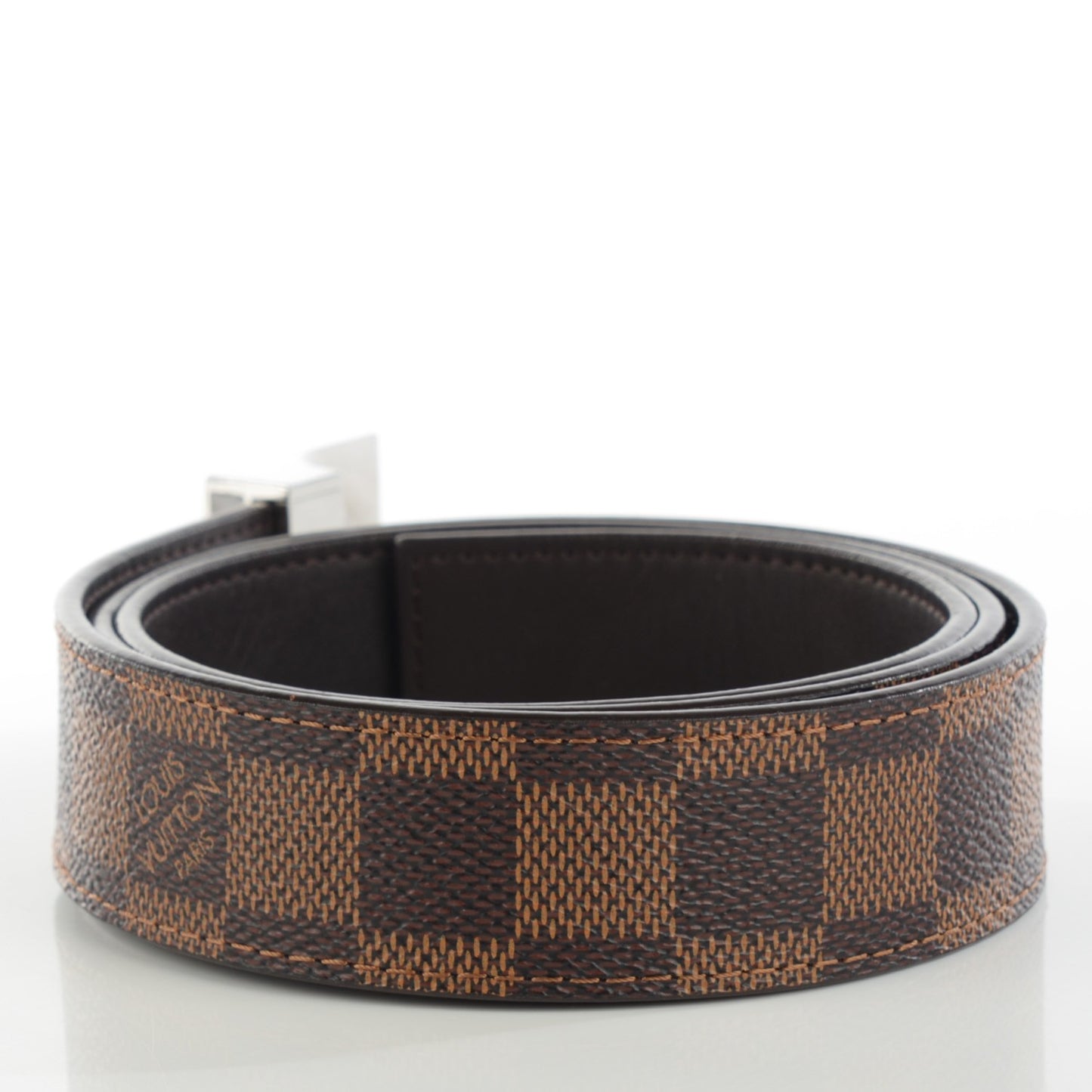 Damier Ebene LV Paris Buckle Belt 85 34 Silver