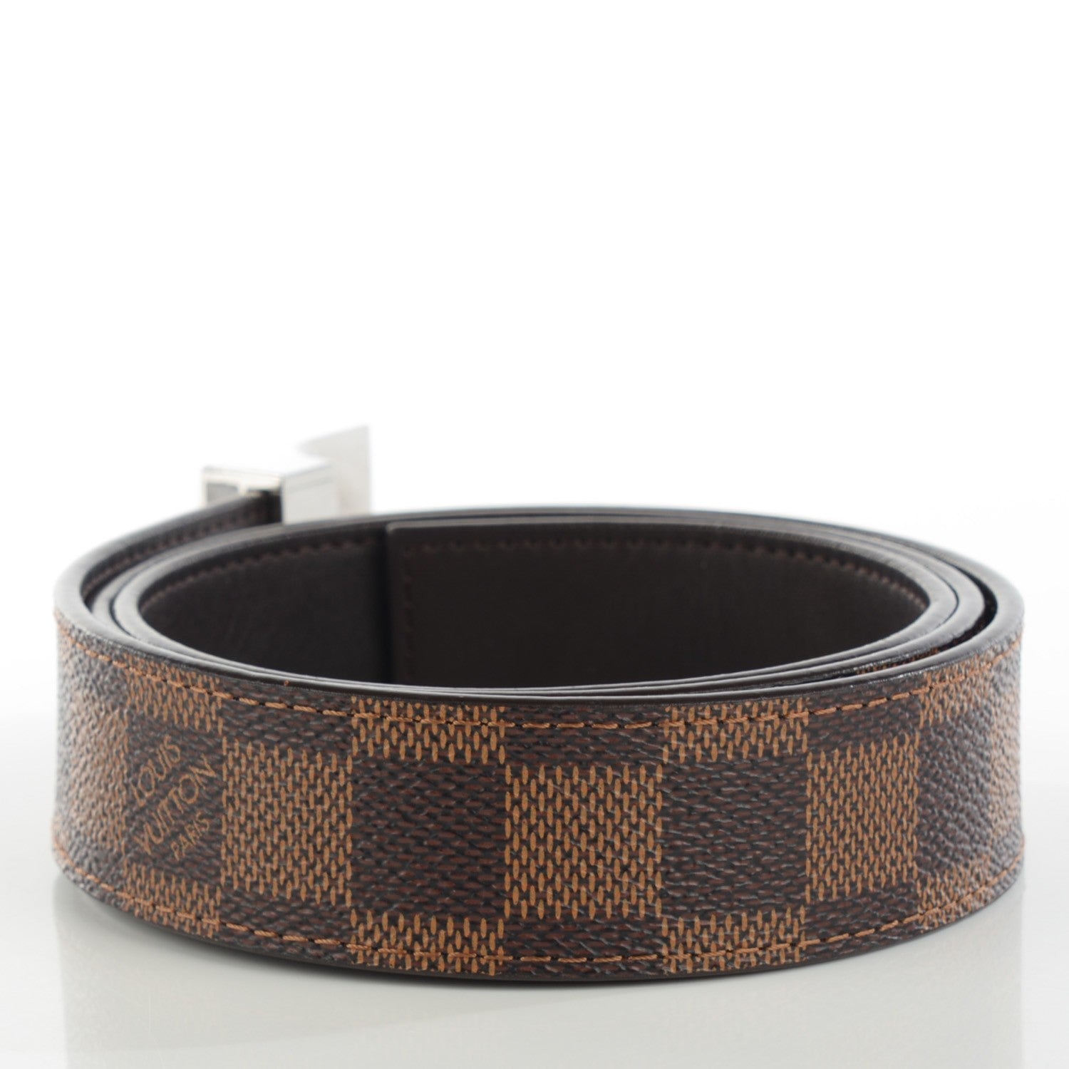 Louis Vuitton Damier Ebene LV Paris Buckle Belt 85 34 Silver 3 of 7