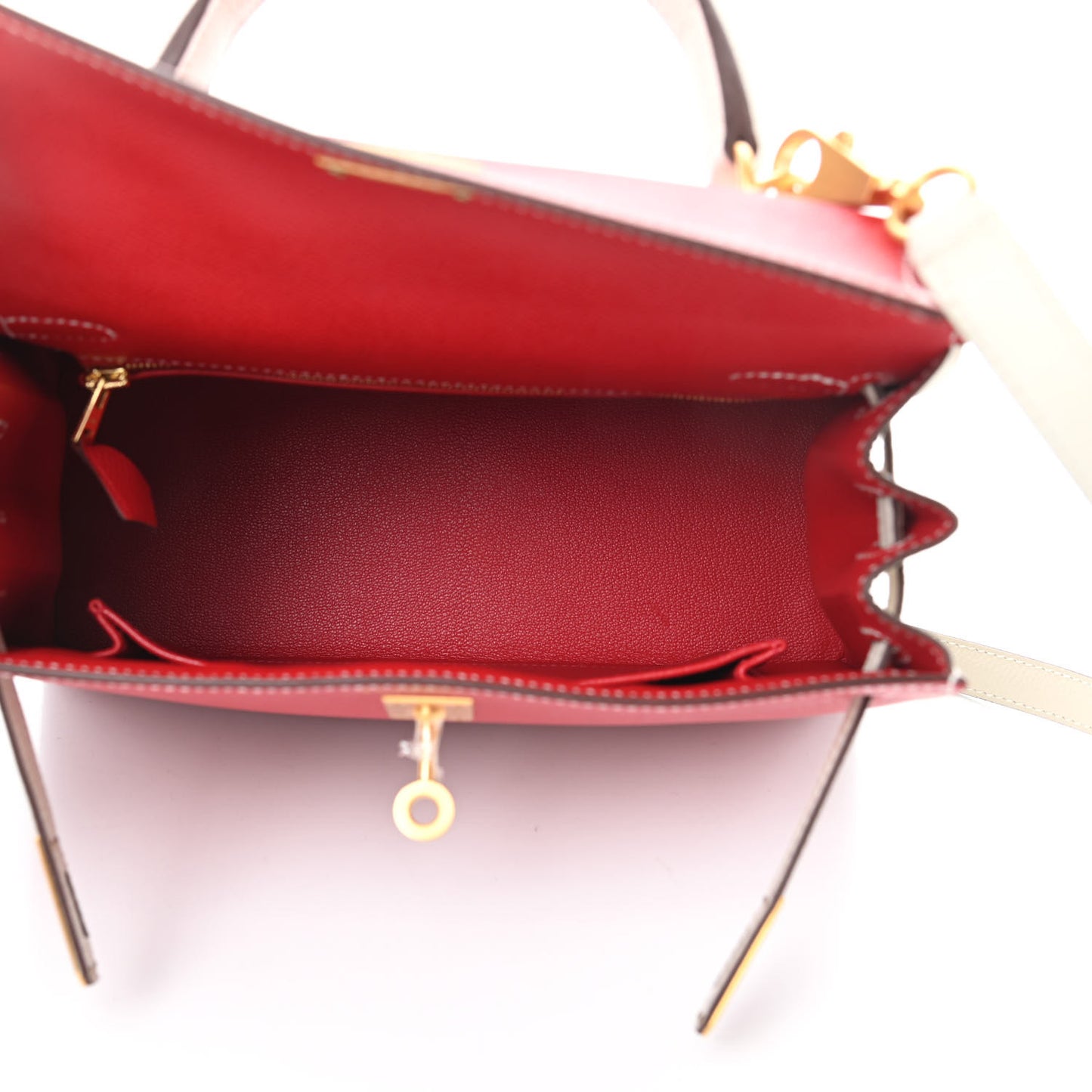 Epsom Bi-Color Horseshoe Kelly Sellier 25 Craie Rouge De Coeur