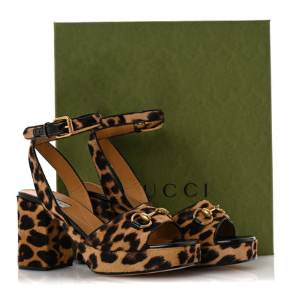 Gucci Calf Hair Leopard Print Horsebit 25/60mm Platform Sandals 37.5 Hazelnut Black 10 of 10