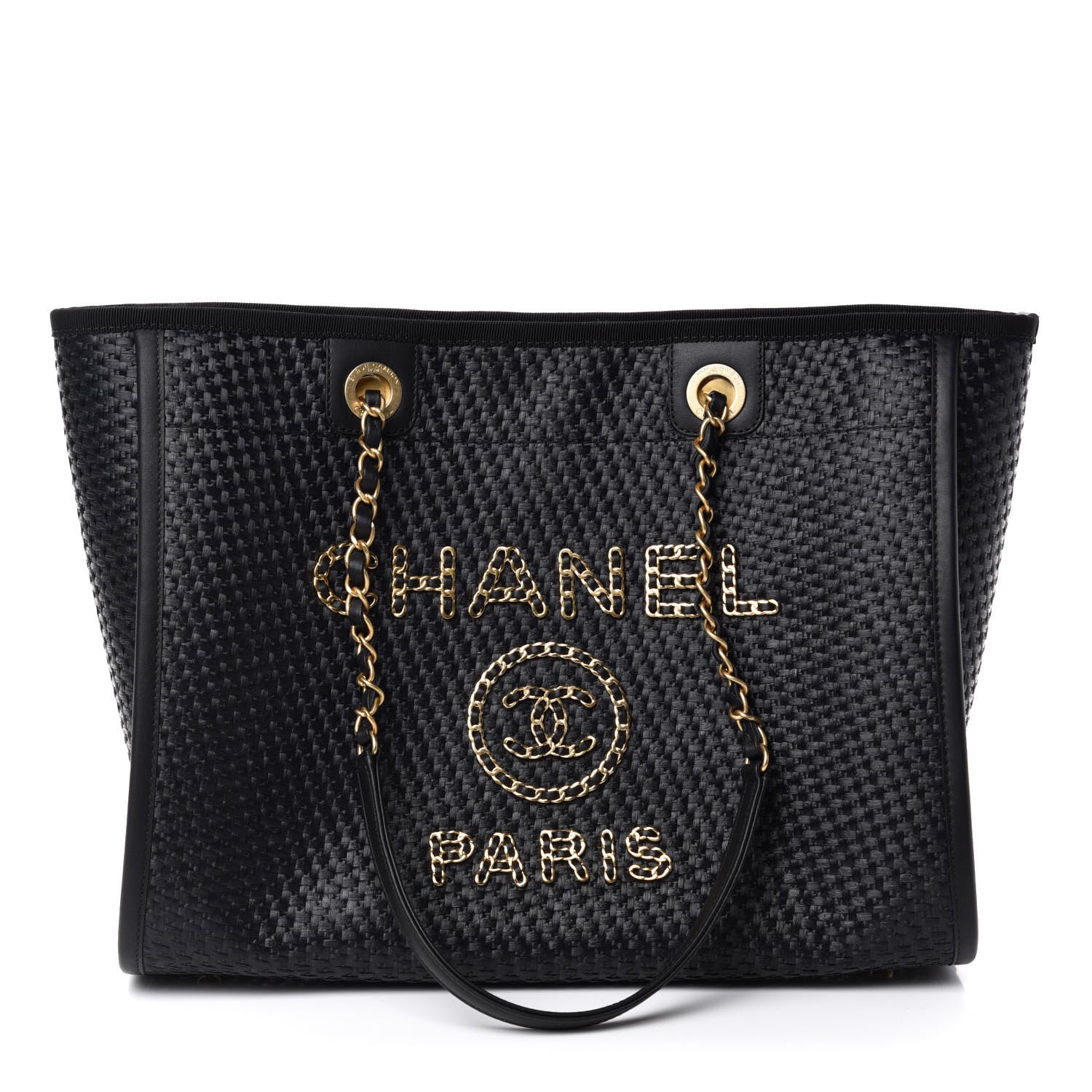 Chanel Woven Straw Raffia Small Deauville Tote Black 1 of 11