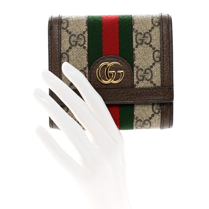 Gucci GG Supreme Monogram Textured Calfskin Web Ophidia Card Case Wallet Beige Ebony New Acero 2 of 6