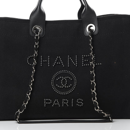 Chanel Canvas Pearl Medium Deauville Tote Black 8 of 14