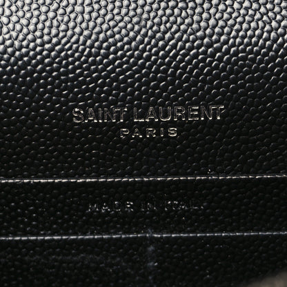 Saint Laurent Grain De Poudre Matelasse Chevron Monogram Envelope Chain Wallet Black 6 of 10