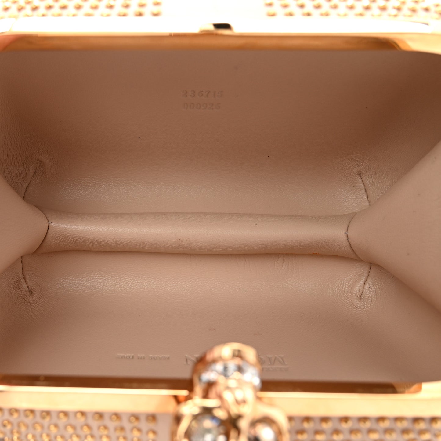 Calfskin Studded Britannia Skull Box Clutch Beige