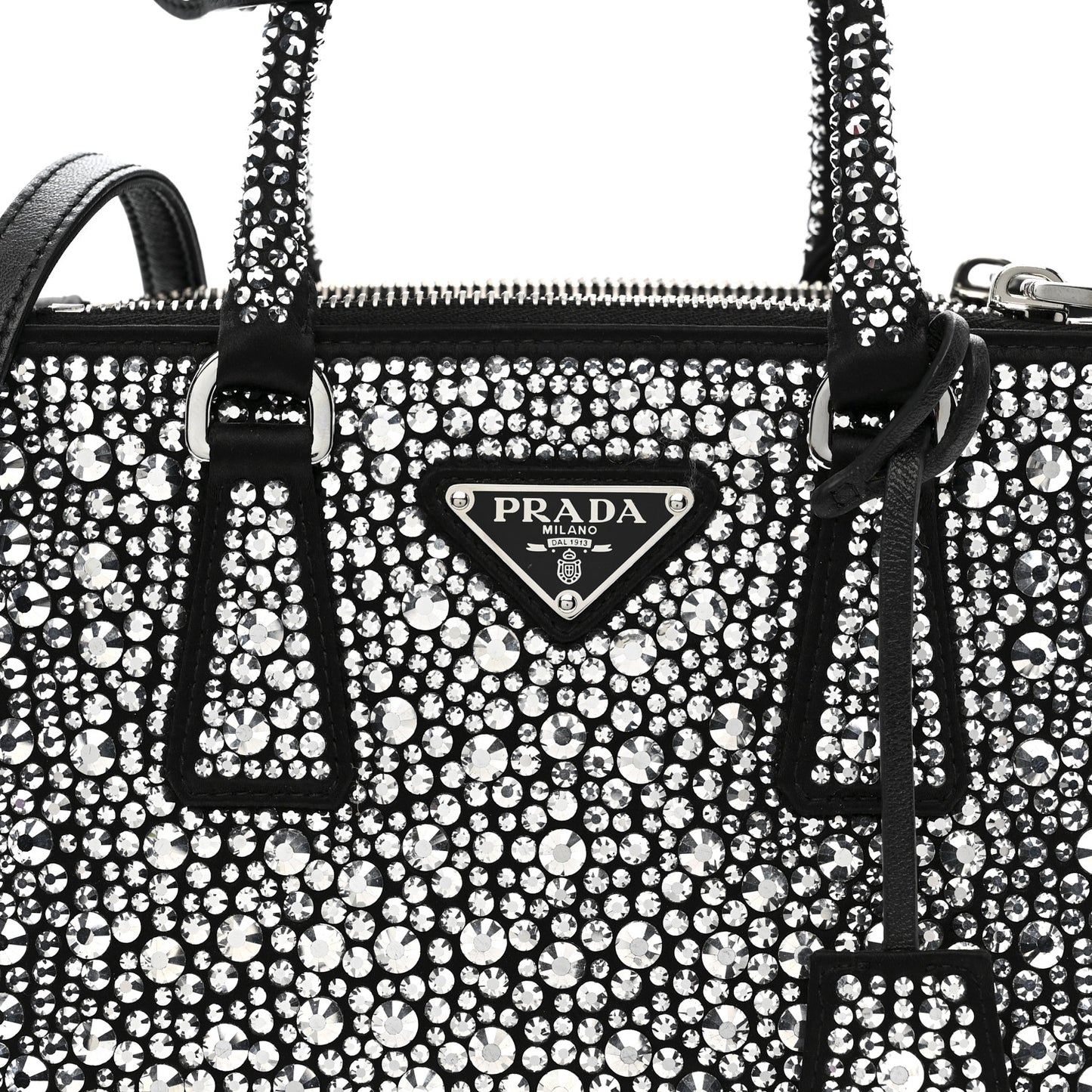 Satin Crystal Mini Galleria Double Zip Tote Metal