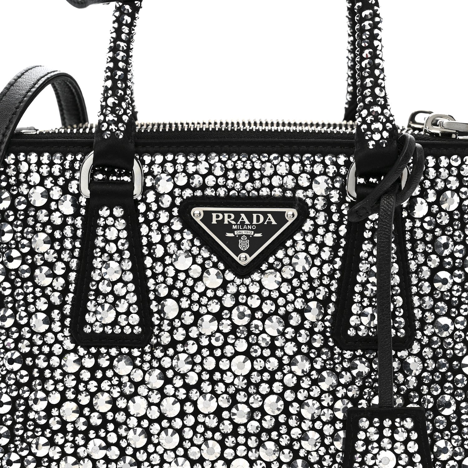 Prada Satin Crystal Mini Galleria Double Zip Tote Metal 8 of 13