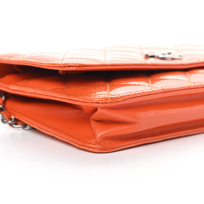 Chanel Distressed Patent Calfskin Quilted Wallet On Chain WOC Orange 10 of 15