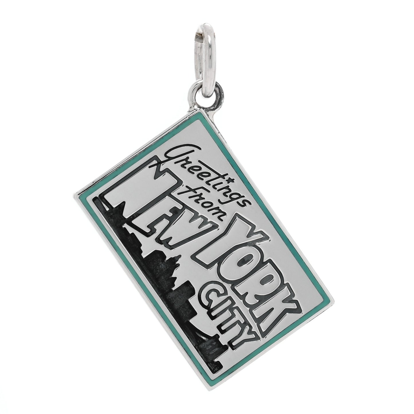 Sterling Silver Enamel New York Postcard Charm Blue