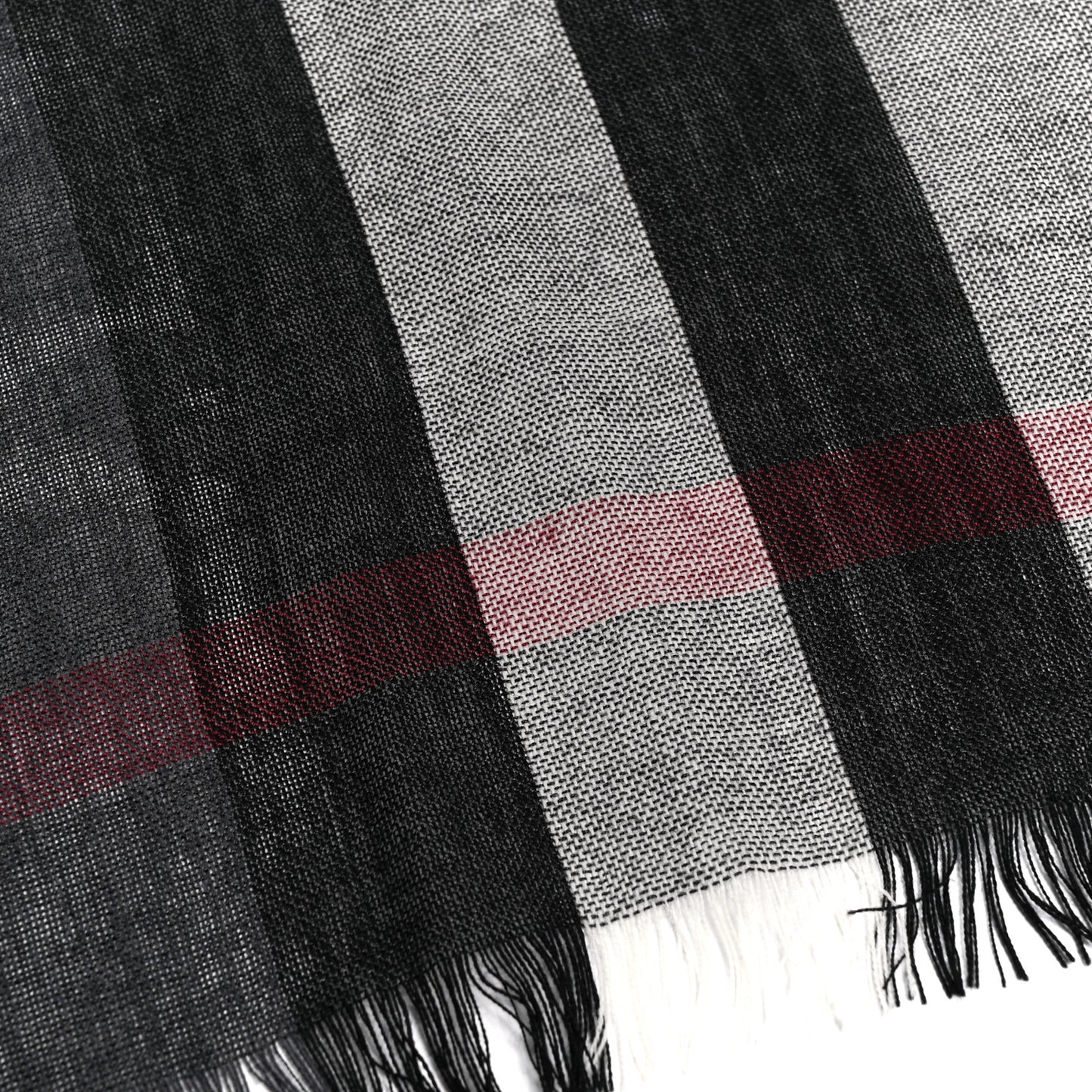 Wool Cashmere Tonal Lightweight Check Scarf Charcoal