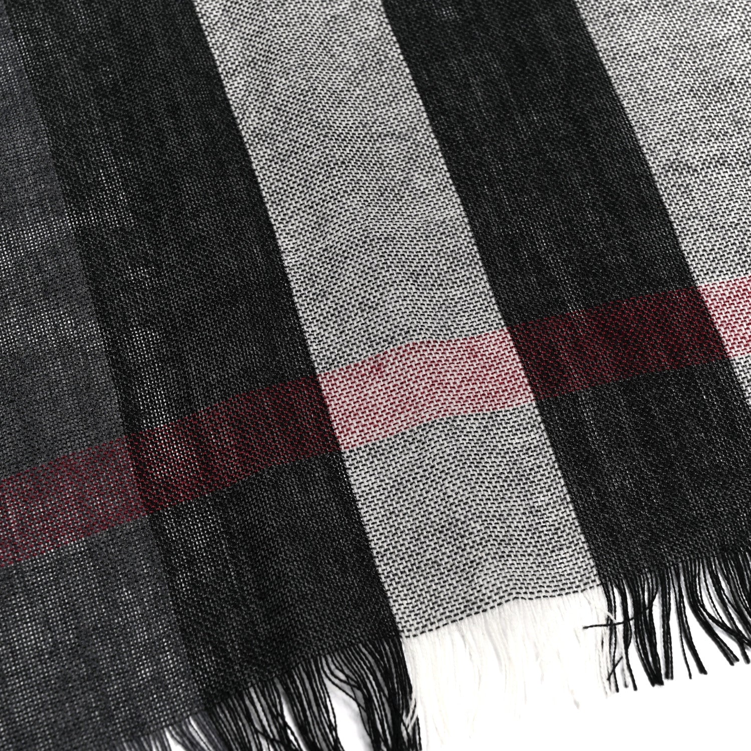 Burberry Wool Cashmere Tonal Lightweight Check Scarf Charcoal 4 of 4