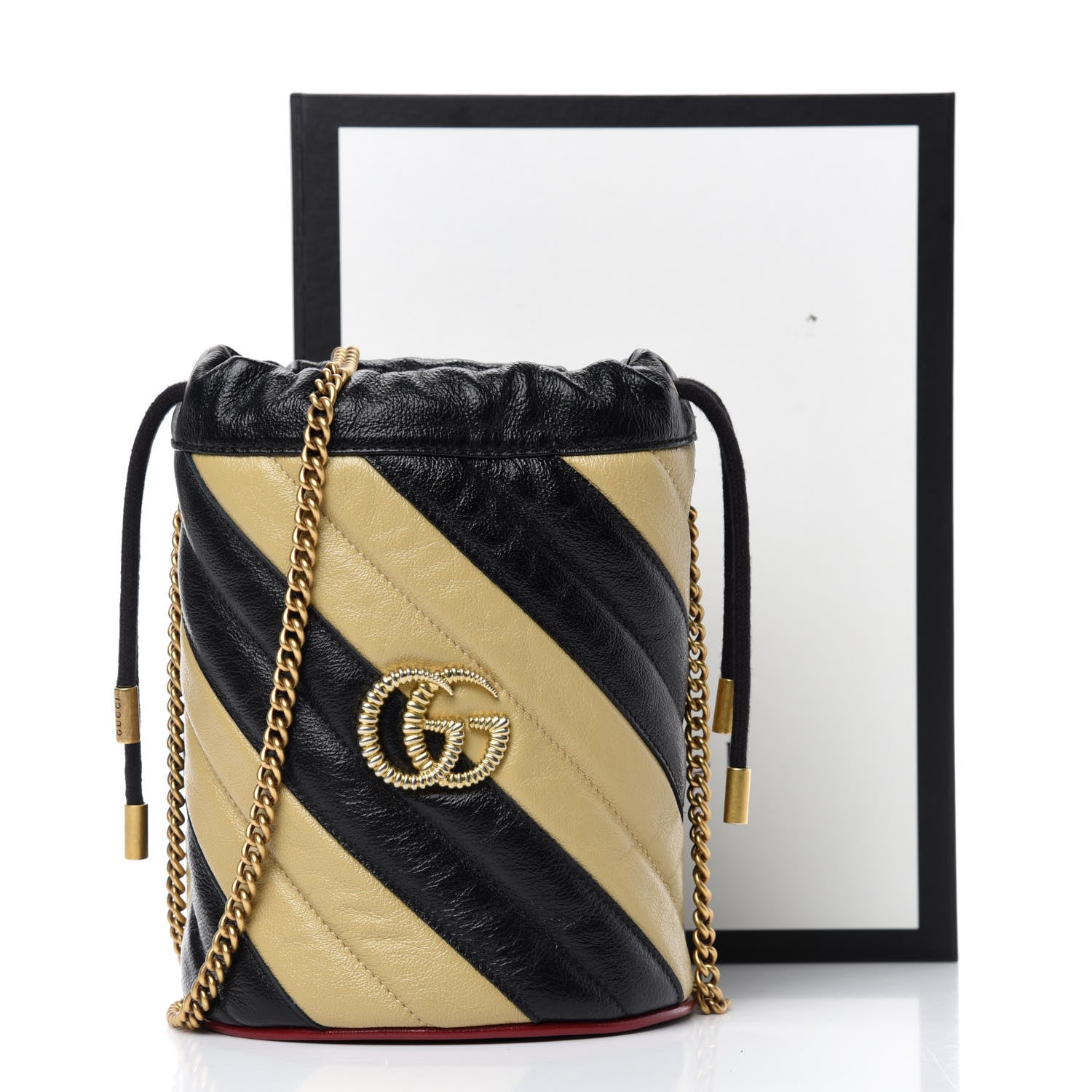 Gucci Azalea Calfskin Matelasse Diagonal Patchwork Mini Torchon GG Marmont 2.0 Bucket Bag Black Beige Romantic Cerise 11 of 11