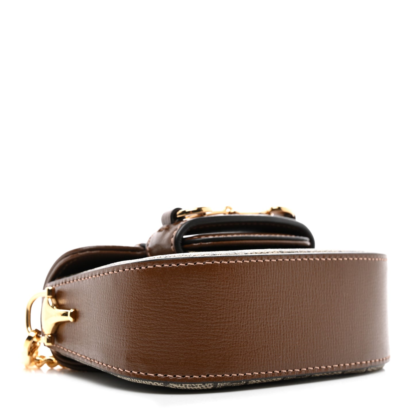 GG Supreme Monogram Azalea Calfskin Web Horsebit 1955 Wallet On Strap Beige Ebony Brown Sugar