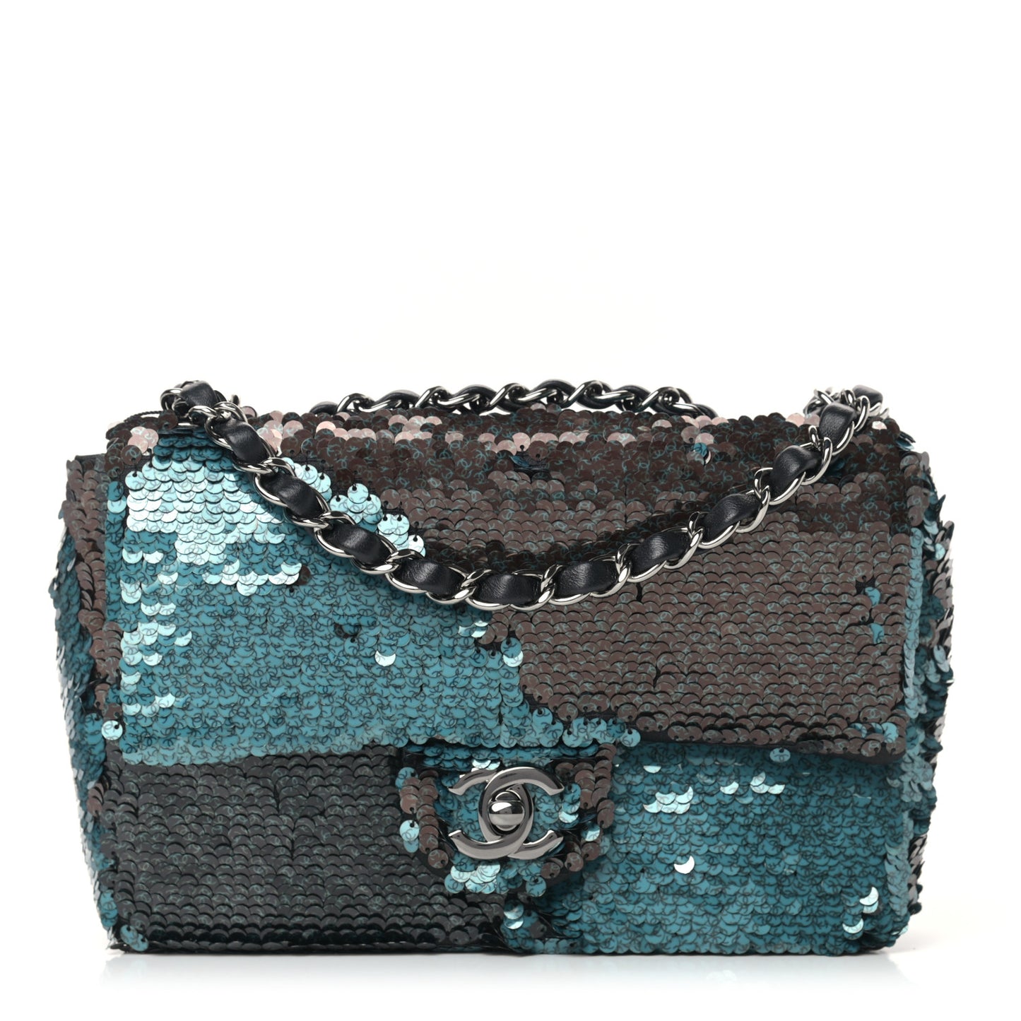 Sequin Lambskin Mini Flap Blue Black