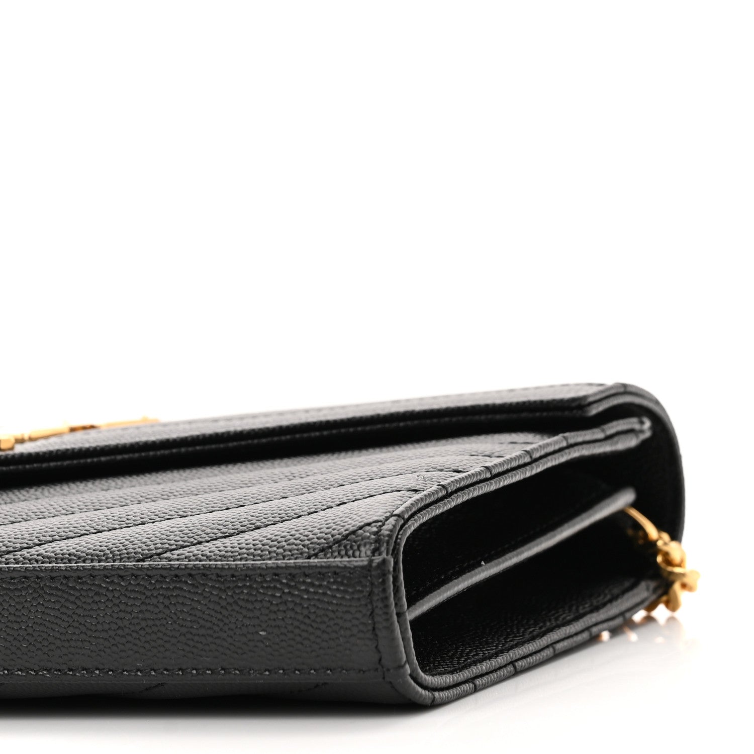 Saint Laurent Grain De Poudre Matelasse Chevron Monogram Chain Wallet Black 9 of 10