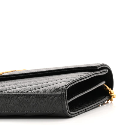 Saint Laurent Grain De Poudre Matelasse Chevron Monogram Chain Wallet Black 9 of 10