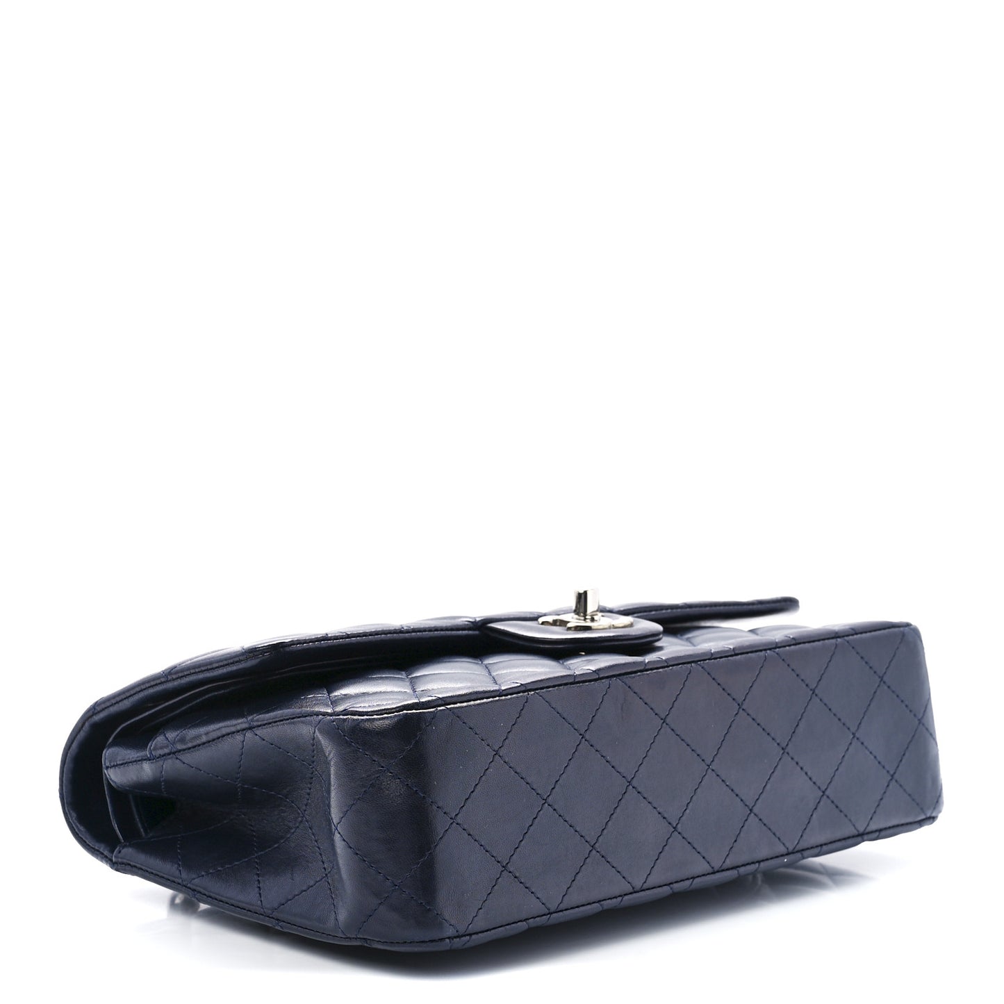 Lambskin Quilted Medium Double Flap Navy