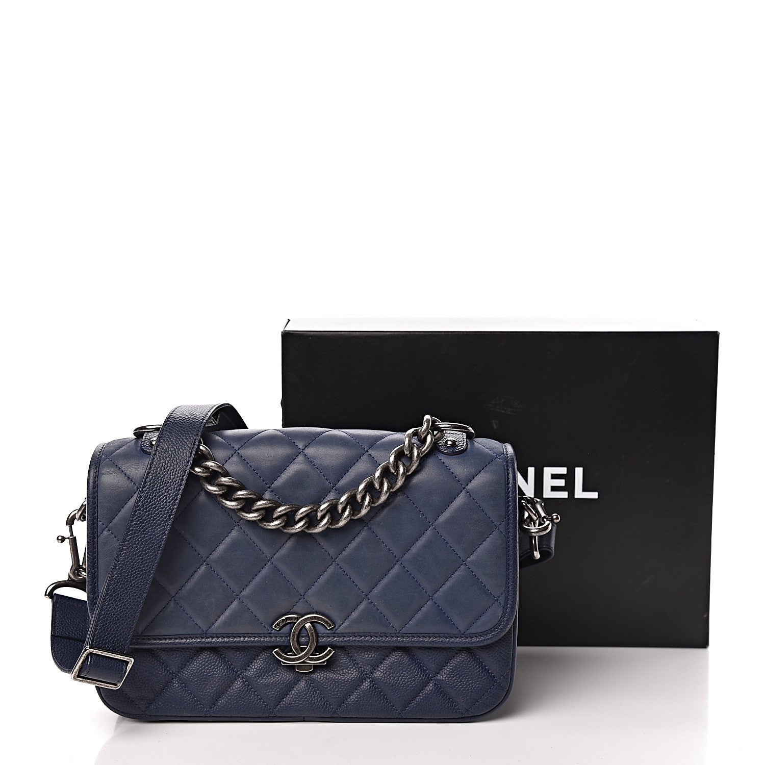 Chanel Caviar Iridescent Calfskin Quilted Medium Daily Carry Messenger Navy 16 of 16