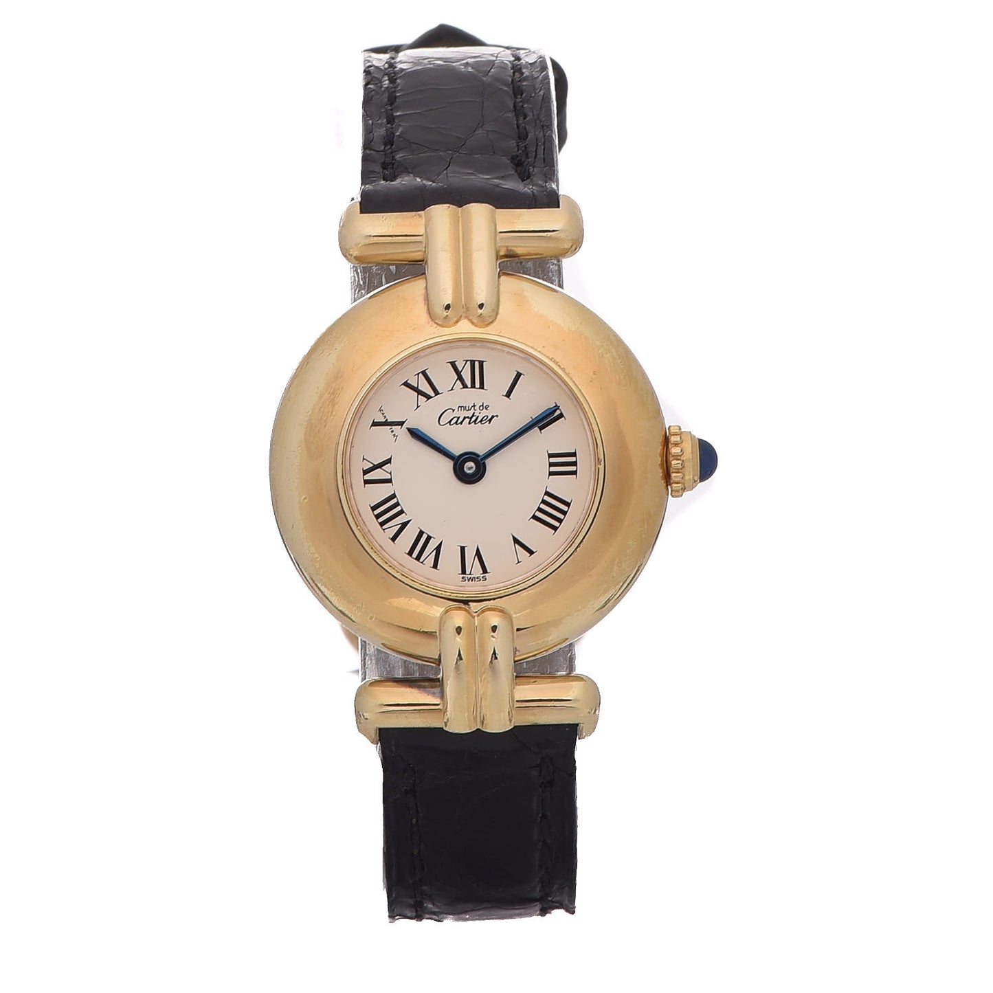 Sterling Silver Vermeil Alligator 23mm Must De Cartier Round Quartz Watch