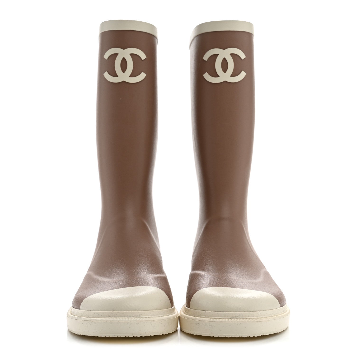 Chanel Caoutchouk CC High Boots 39 Beige White 3 of 9