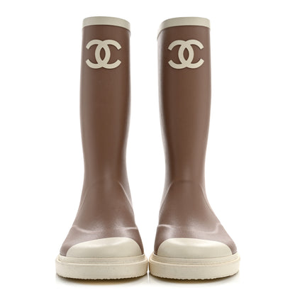 Chanel Caoutchouk CC High Boots 39 Beige White 3 of 9